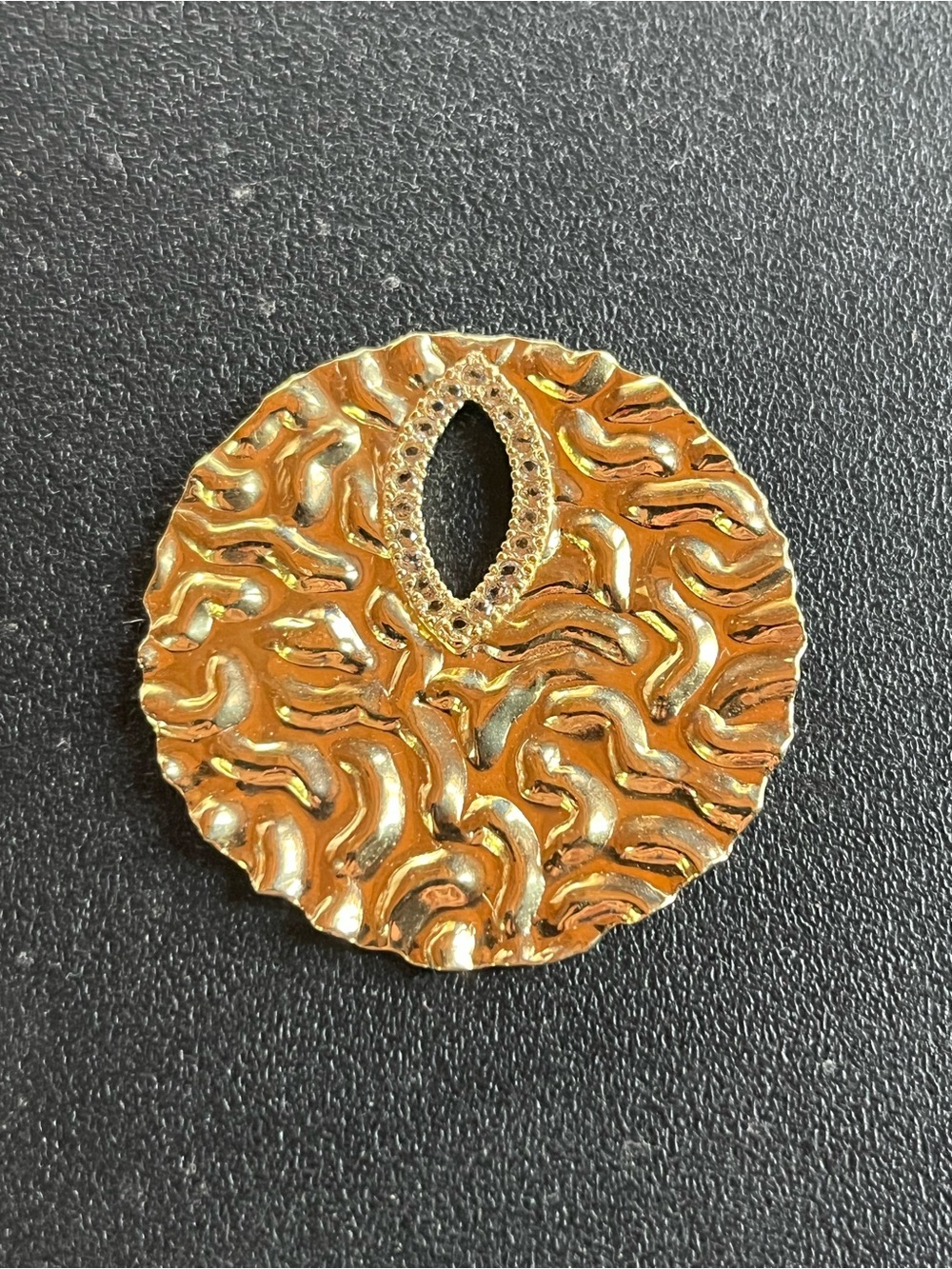 Sterling silver pendant with gold tone finish. Rhinestone cutout bail. 925.